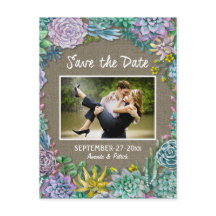 Succulent Burlap Wedding Save the Date Kaarten