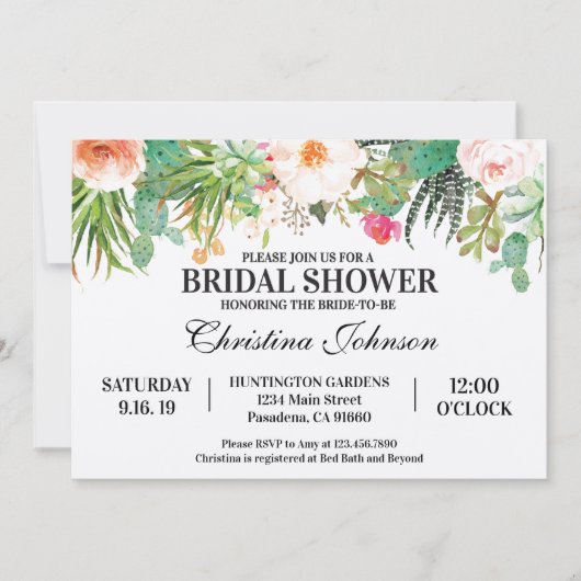 Succulent Cactus Bridal Shower Invitation Kaart (Voorkant)