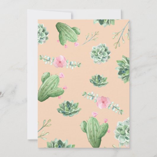 Succulent Cactus bruiloft uitnodiging goud en roze (Achterkant)