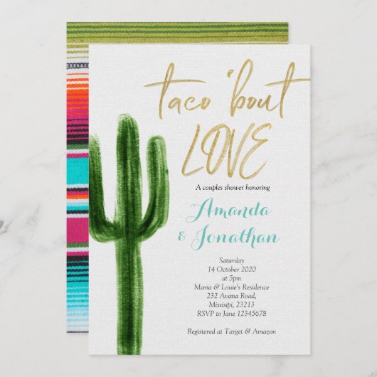 Succulent Cactus Couples Shower Invitation Kaart (Voorkant / Achterkant)