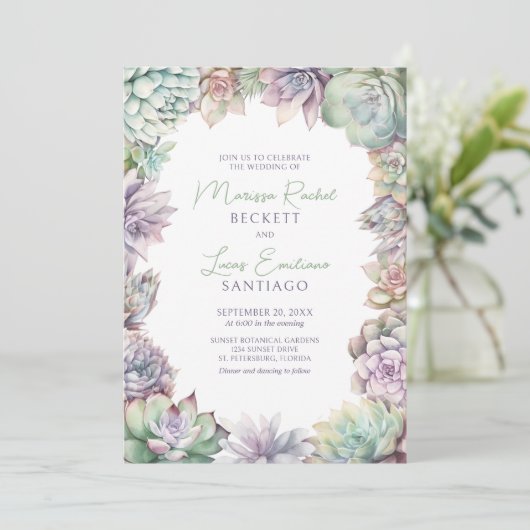 Succulent Cactus Desert Wedding Kaart (Staand voorkant)