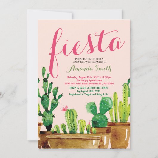 Succulent Cactus Fiesta Baby shower Invitation Kaart (Voorkant)