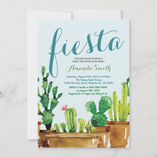 Succulent Cactus Fiesta Baby shower Invitation Kaart (Voorkant)