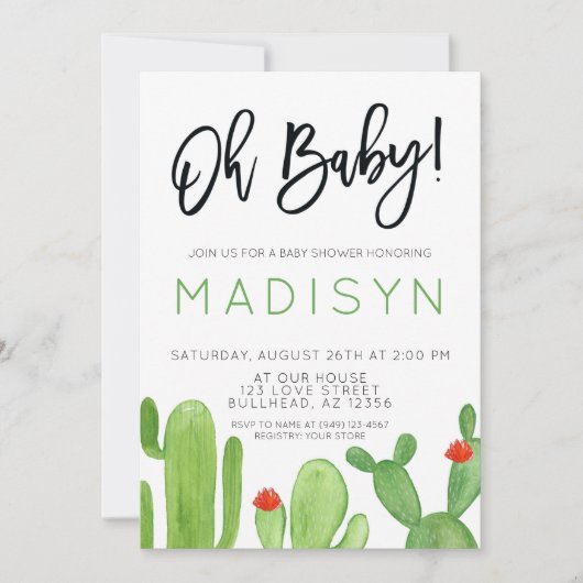 Succulent Cactus Fiesta Baby shower Kaart (Voorkant)