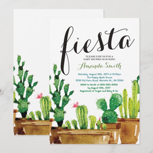 Succulent Cactus Fiesta Baby shower Uitnodiging (Voorkant / Achterkant)