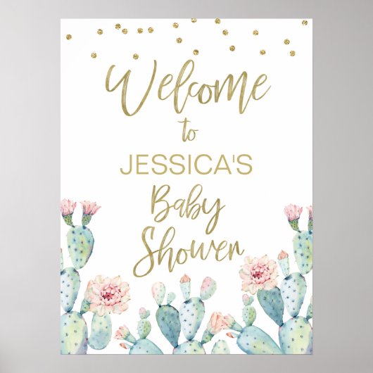 Succulent Cactus Fiesta Baby shower Welkomstbord Poster (Voorkant)