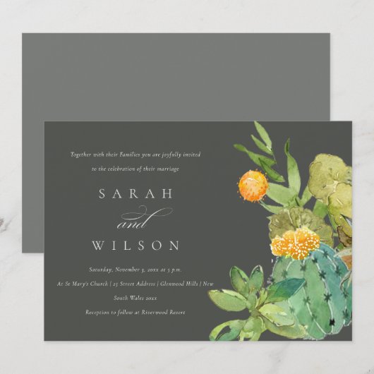 SUCCULENT CACTUS FLORAL GARDEN WATERVERF WEDING KAART (Voorkant / Achterkant)