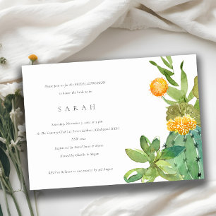 SUCCULENT CACTUS FLORAL WATERCOLOR BRIDAL LUNCHEON KAART