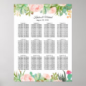 Succulent Cactus Floral Wedding Seating Chart Poster (Voorkant)