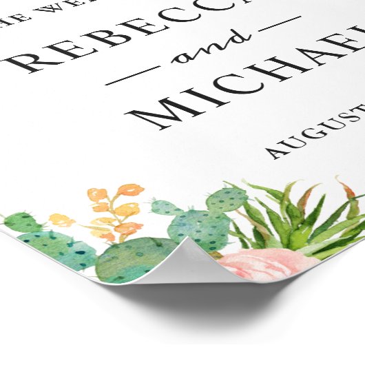 Succulent Cactus Floral Wedding Welcome Sign Poster (Hoek)