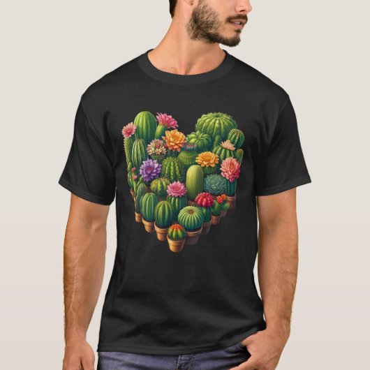Succulent Cactus Heart Gardener Plant Tuinliefhebb T-shirt (Voorkant)