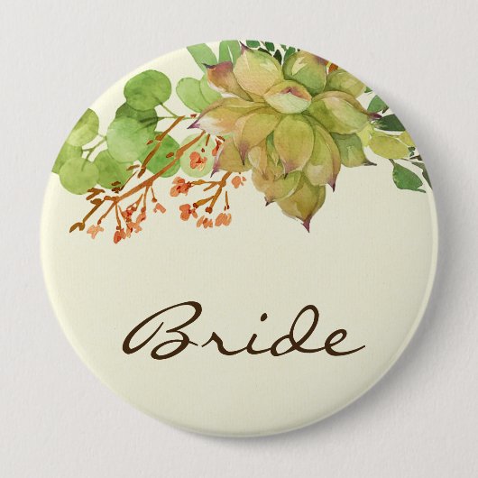 SUCCULENT CACTUS ORANJE FLORAL WATERVERF BRIDE RONDE BUTTON 4,0 CM (Voorkant)