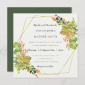 SUCCULENT CACTUS ORANJE FLORAL WATERVERF WEDING KAART (Voorkant / Achterkant)