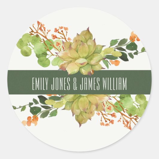 SUCCULENT CACTUS ORANJE FLORAL WATERVERF WEDING RONDE STICKER (Voorkant)
