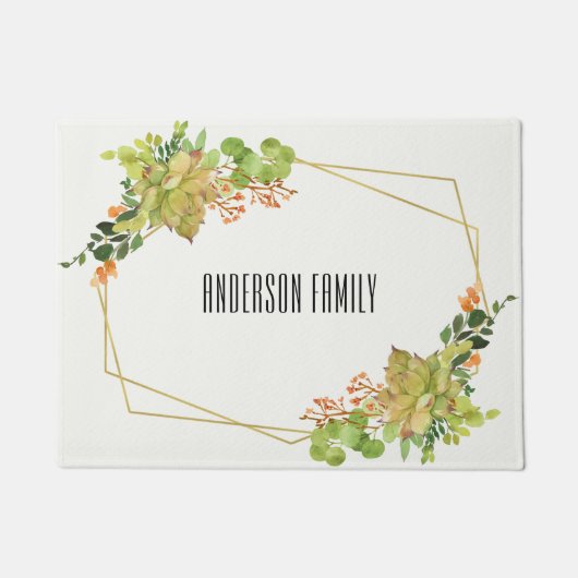 SUCCULENT CACTUS ORANJE FLORAL WATERVERF WREATS DEURMAT (Voorkant)