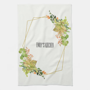 SUCCULENT CACTUS ORANJE FLORAL WATERVERF WREATS THEEDOEK