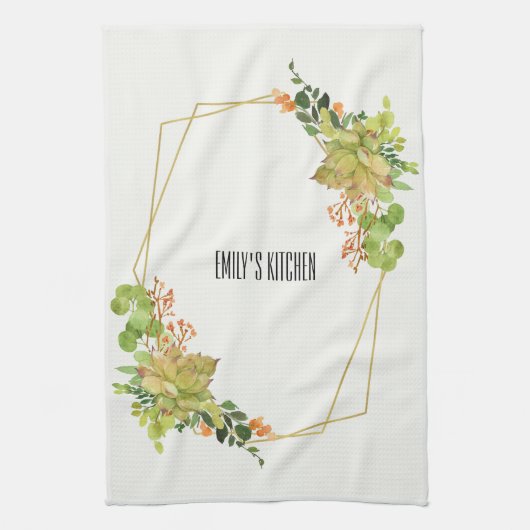 SUCCULENT CACTUS ORANJE FLORAL WATERVERF WREATS THEEDOEK (Verticaal)