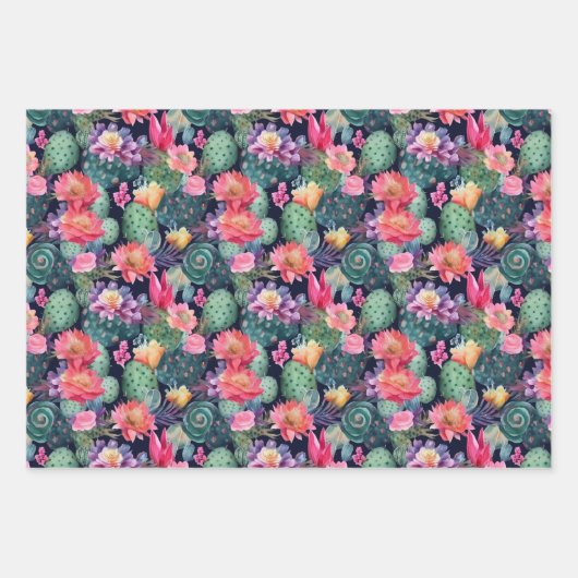 Succulent cactus, patroon waterverf kleine bloem inpakpapier vel (Voorkant 3)