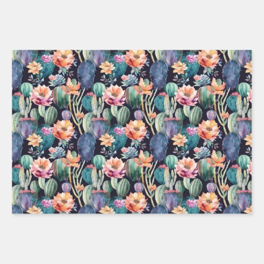 Succulent cactus, patroon waterverf kleine bloem inpakpapier vel (Voorkant 2)