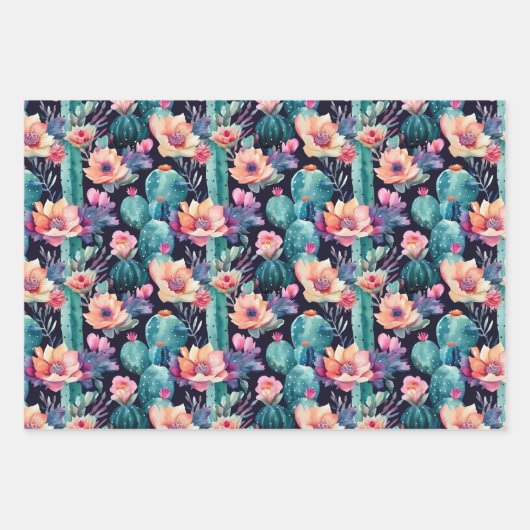 Succulent cactus, patroon waterverf kleine bloem inpakpapier vel (Voorkant)