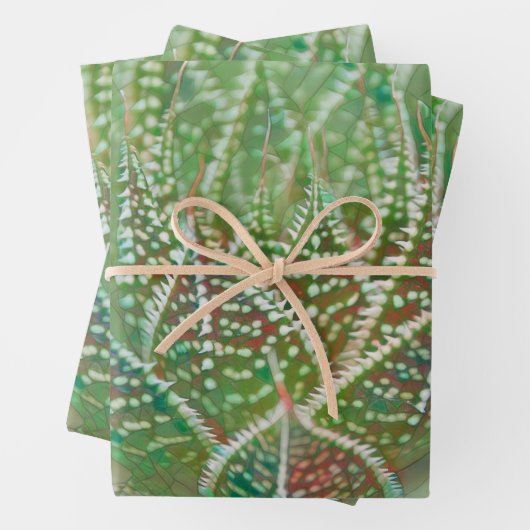 Succulent Cactus Plant Groen Glas in lood Art Inpakpapier Vel (In situ)