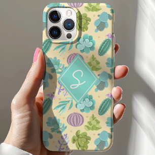 Succulent Cactus Plant Patroon Schattige Monogram iPhone 15 Case