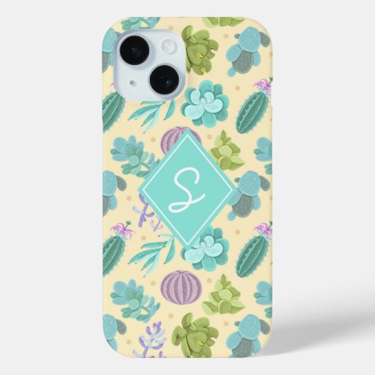 Succulent Cactus Plant Patroon Schattige Monogram Case-Mate iPhone Case (Achterkant)