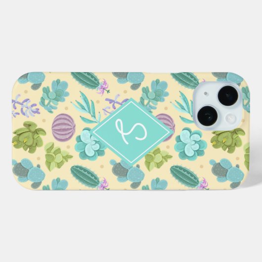 Succulent Cactus Plant Patroon Schattige Monogram Case-Mate iPhone Case (Achterkant (horizontaal))