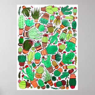 Succulent Cactus Potted Planten Green Cacti Garden Poster