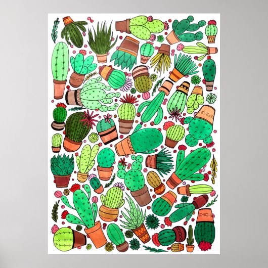 Succulent Cactus Potted Planten Green Cacti Garden Poster (Voorkant)