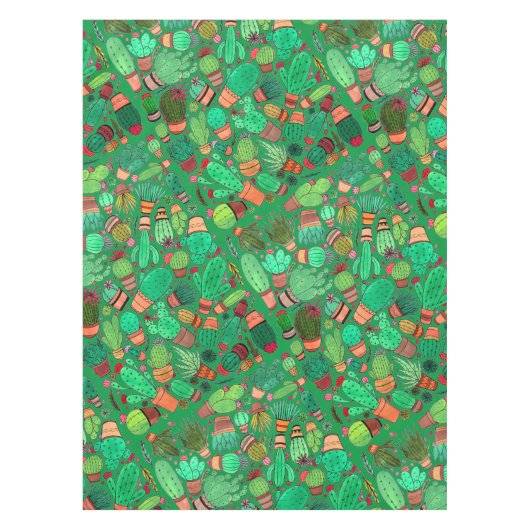 Succulent Cactus Potted Planten Green Cacti Garden Tafelkleed (Voorkant)