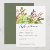 Succulent Cactus Red Floral Baby shower nodigt uit Bedankkaart (Voorkant / Achterkant)