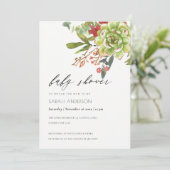 Succulent Cactus Red Floral Baby shower nodigt uit Bedankkaart (Staand voorkant)