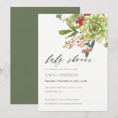 Succulent Cactus Red Floral Baby shower nodigt uit Bedankkaart (Voorkant / Achterkant)