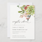 Succulent Cactus Red Floral Couples Shower Invite Bedankkaart (Voorkant)