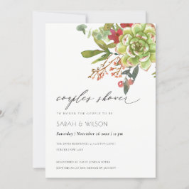 Succulent Cactus Red Floral Couples Shower Invite Bedankkaart