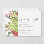 Succulent Cactus Red Floral Save the Date Invite Bedankkaart (Voorkant)