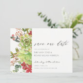 Succulent Cactus Red Floral Save the Date Invite Bedankkaart (Staand voorkant)