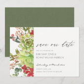 Succulent Cactus Red Floral Save the Date Invite Bedankkaart (Voorkant / Achterkant)