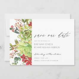 Succulent Cactus Red Floral Save the Date Invite Bedankkaart