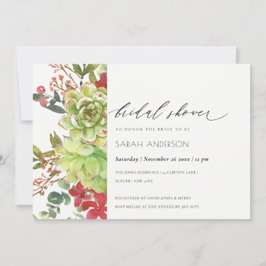 Succulent Cactus Red Floral Vrijgezellenfeest nodi Bedankkaart (Voorkant)