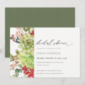 Succulent Cactus Red Floral Vrijgezellenfeest nodi Bedankkaart (Voorkant / Achterkant)