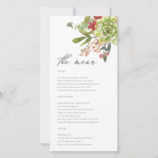 Succulent Cactus Red Floral Wedding Menu Kaart (Voorkant)