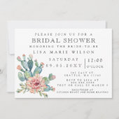 Succulent Cactus Roos Bridal Shower Invitation Kaart (Voorkant)