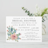 Succulent Cactus Roos Bridal Shower Invitation Kaart (Staand voorkant)