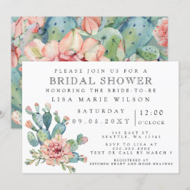 Succulent Cactus Roos Bridal Shower Invitation Kaart