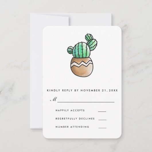 Succulent Cactus Rustic Minimal Wedding RSVP Kaartje (Voorkant)