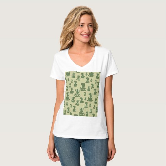 Succulent cactus silhouet in bekertjes en potten T T-shirt (Voorkant volledig)