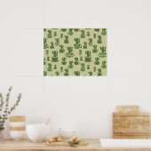 Succulent cactus silhouette in cups and pots  poster (Keuken)