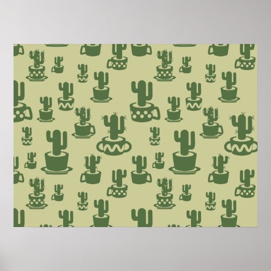 Succulent cactus silhouette in cups and pots  poster (Voorkant)